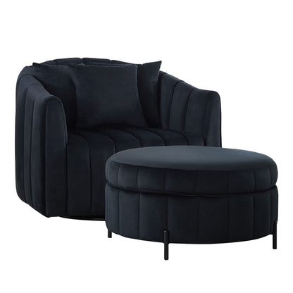 Oversized Velvet Swivel Barrel Accent Chair And Ottoman Set With Storage Home Essentials