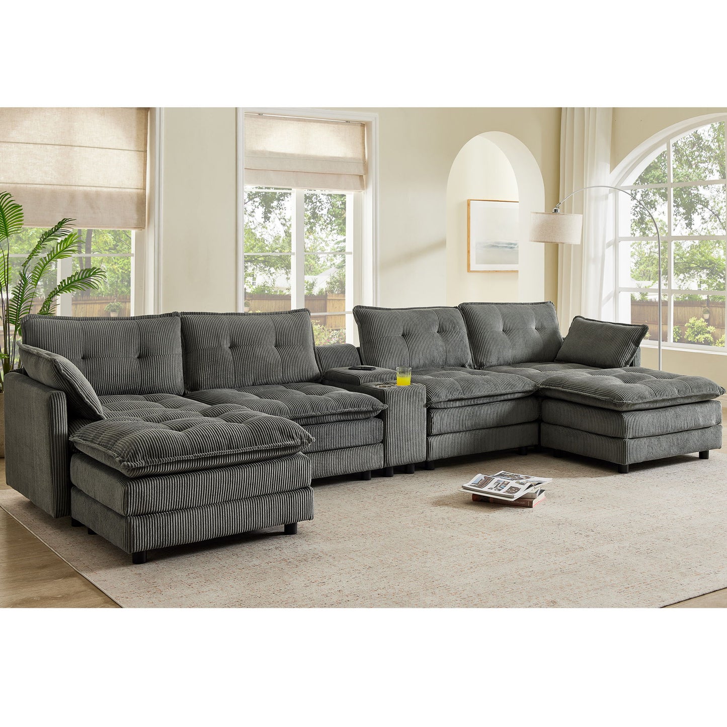 Oversized Modular Sectional Sofa With Multi Functional Console Home Essentials