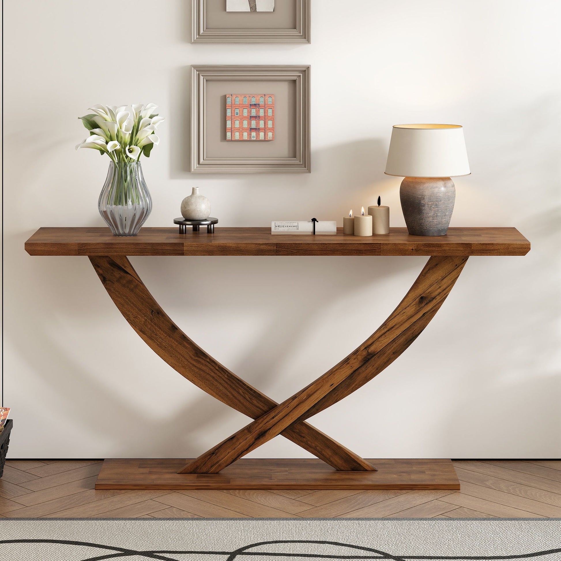 Console Table With Cross Leg Base And Reinforced Support Plate Noble House