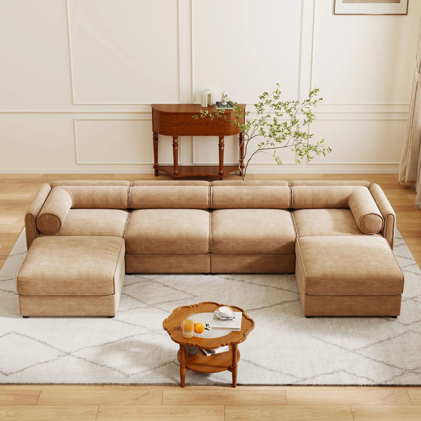 Contemporary Elegant White Chenille Sofa With Storage And Ottoman Home Essentials