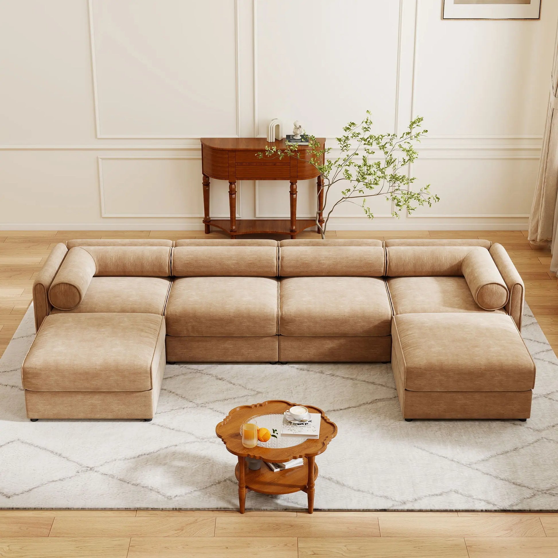 Contemporary Elegant White Chenille Sofa With Storage And Ottoman Home Essentials