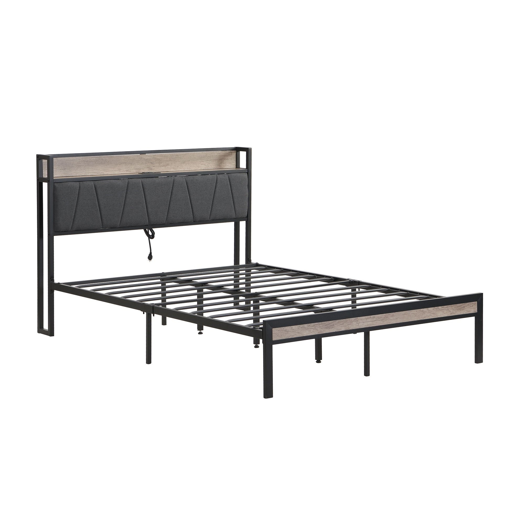Modern Bed Frame With LED Lights, Upholstered Headboard, USB Charging Home Essentials