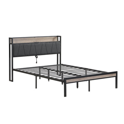 Modern Bed Frame With LED Lights, Upholstered Headboard, USB Charging Home Essentials