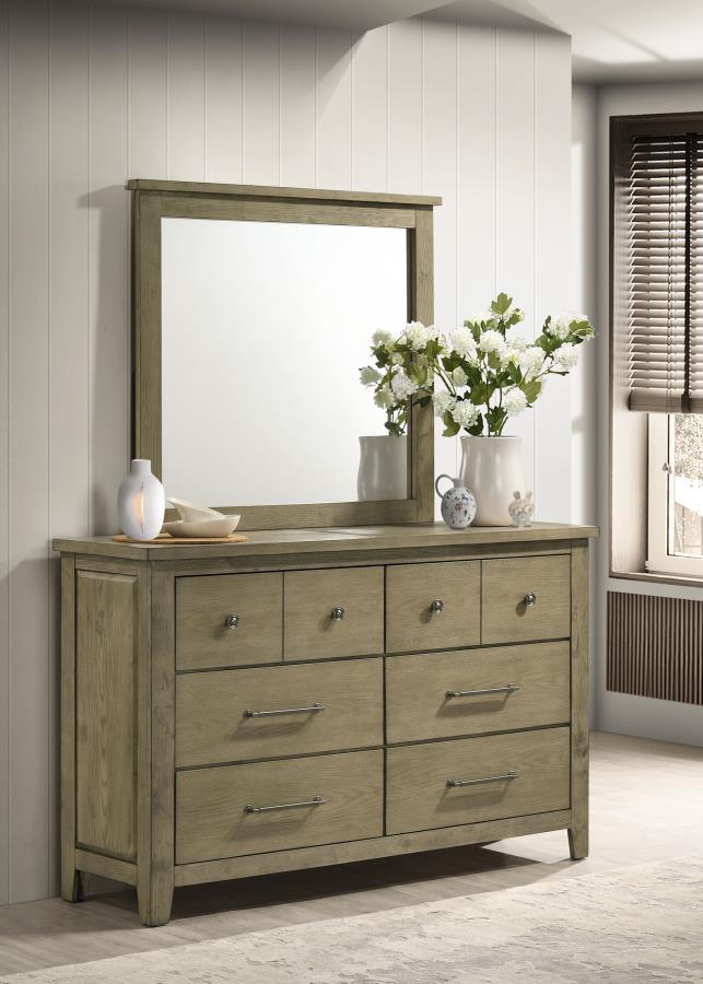 Hazlewood - 6-Drawer Bedroom Dresser With Mirror - Vineyard Oak Coaster Fine Furniture