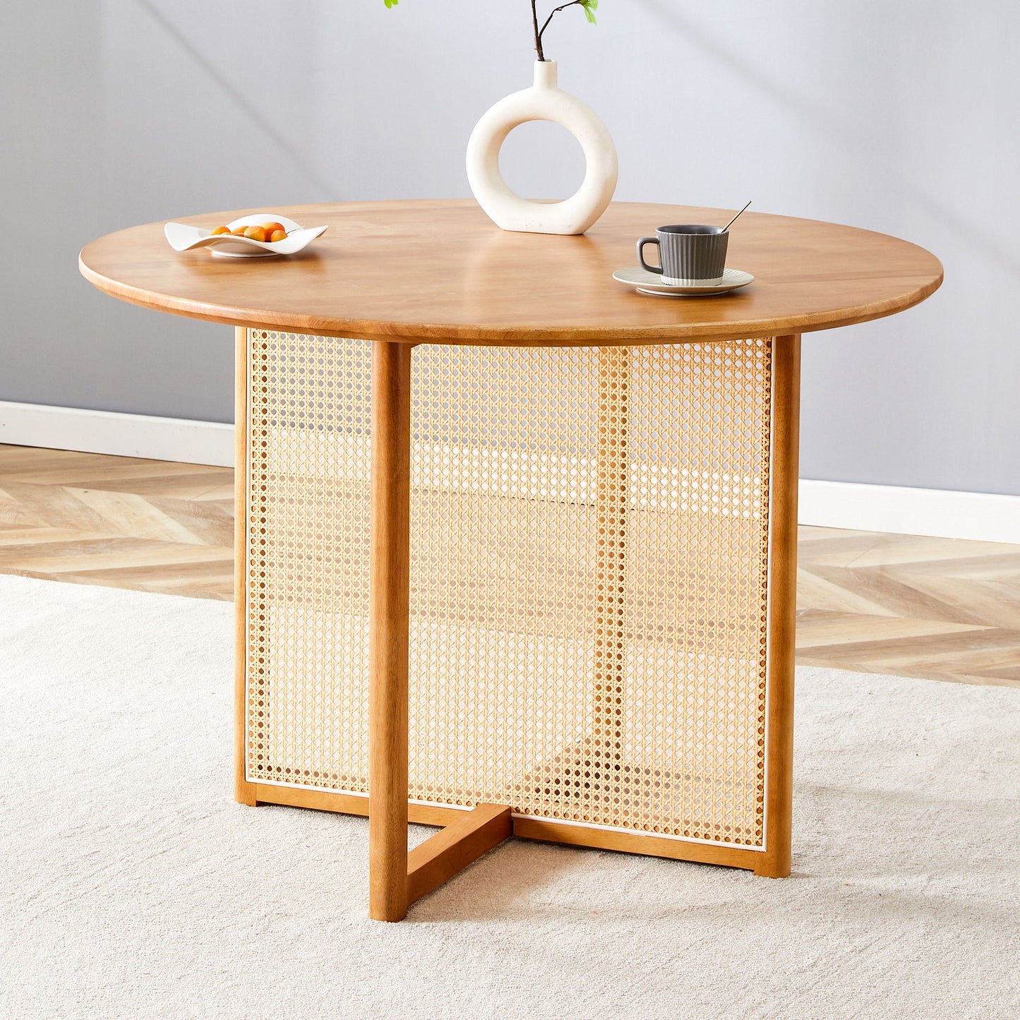 Chinese Countryside Retro Solid Wood Round Table, Simple Modern Imitation Rattan Table - Wood Home Essentials