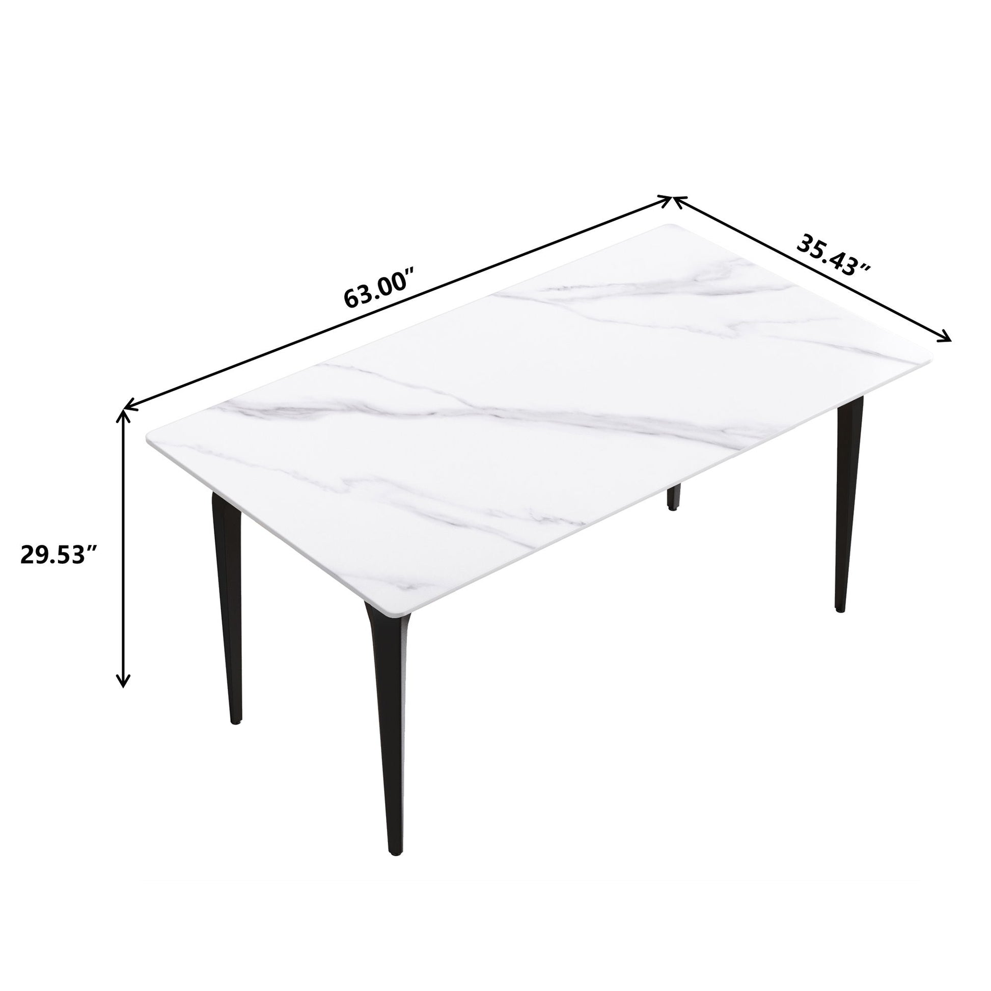 63" Modern Artificial Stone White Straight Edge Black Metal Leg Dining Table, 6 People - White / Black Home Essentials