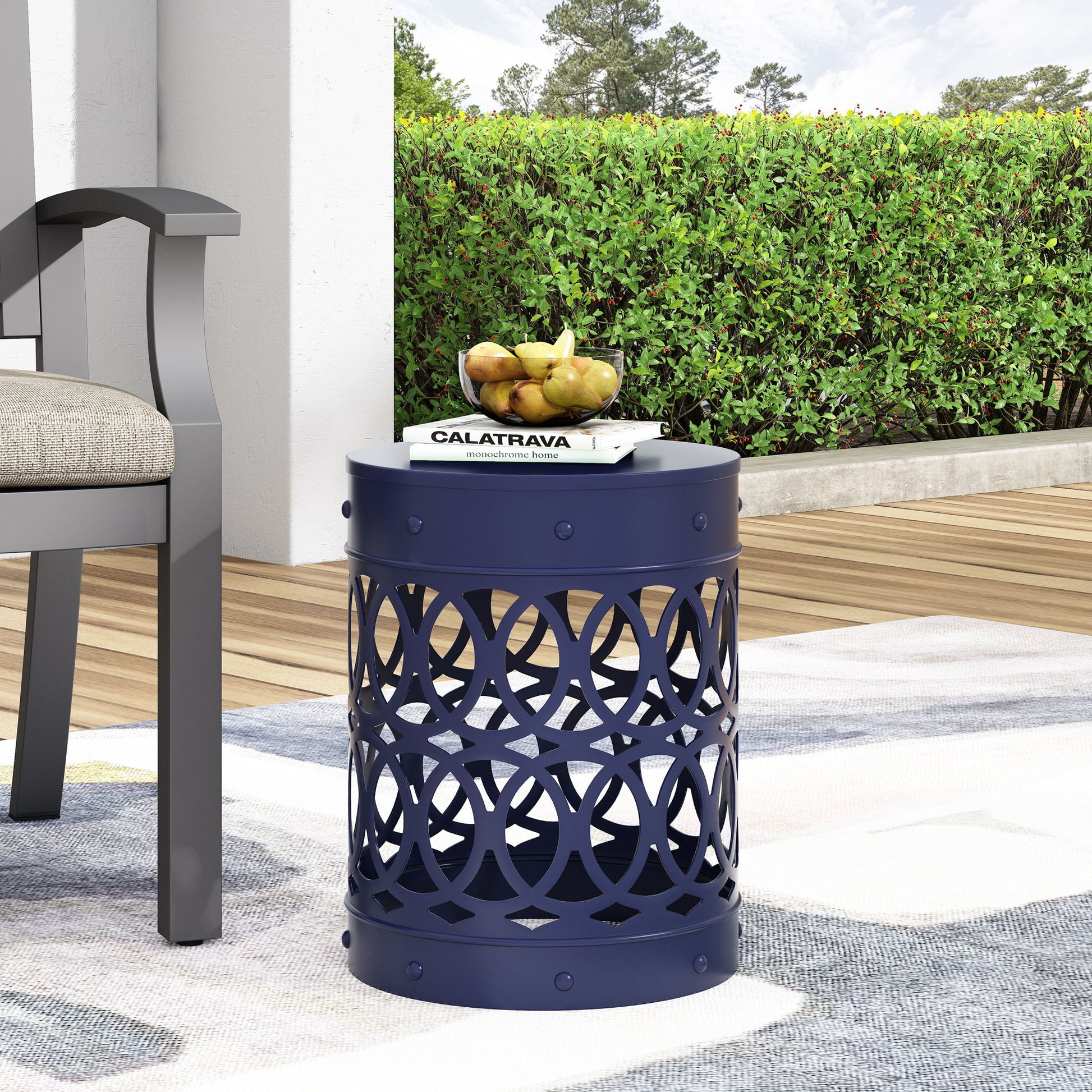 Outdoor Metal Large End Table, Modern Design Noble House