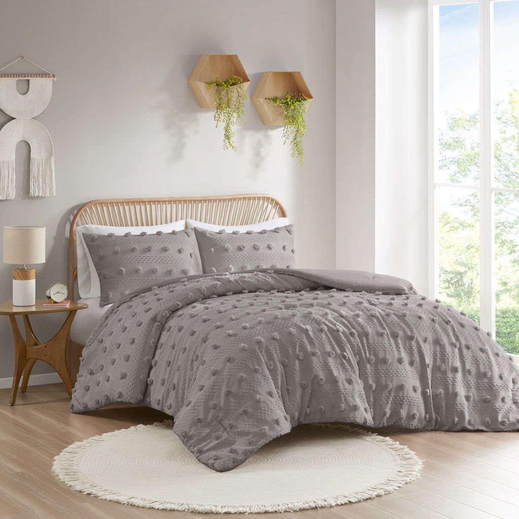 Lucy - Clip Jacquard Twin Comforter Set - Gray