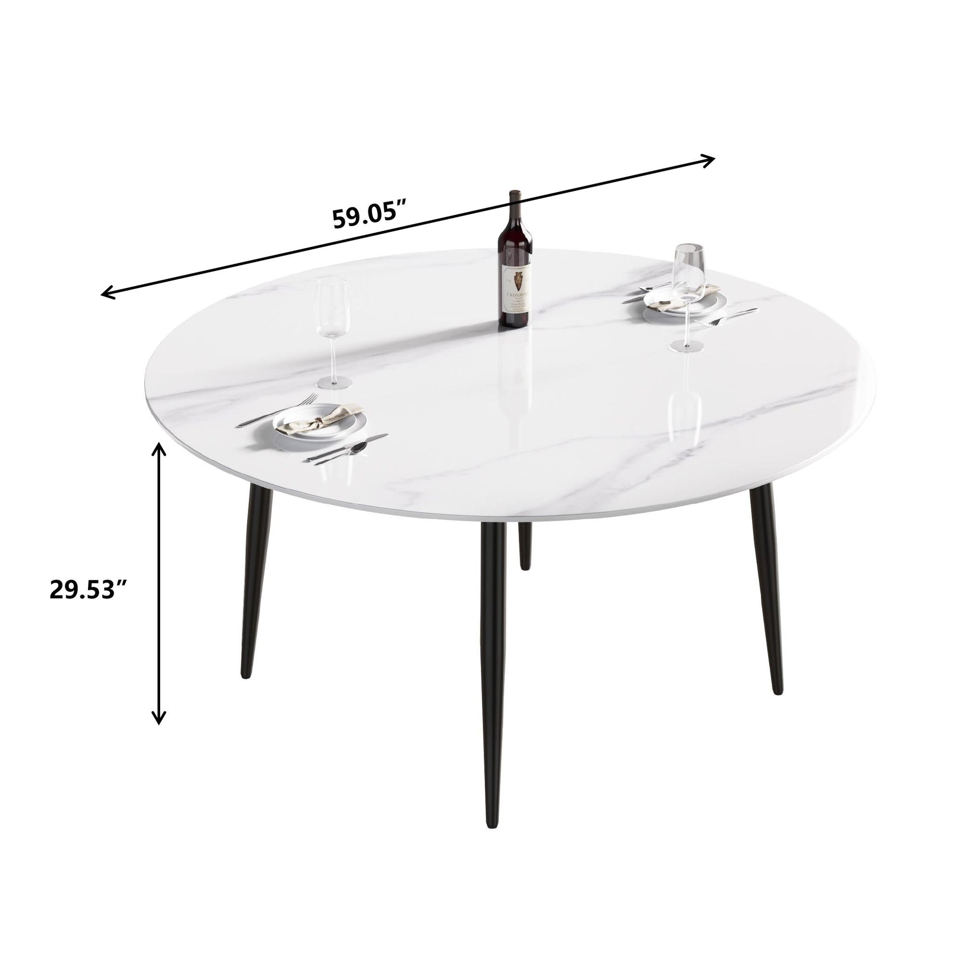 Modern Man-Made Stone Round Metal Dining Table-Position For 6 People Home Essentials