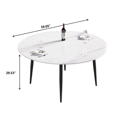 Modern Man-Made Stone Round Metal Dining Table-Position For 6 People Home Essentials