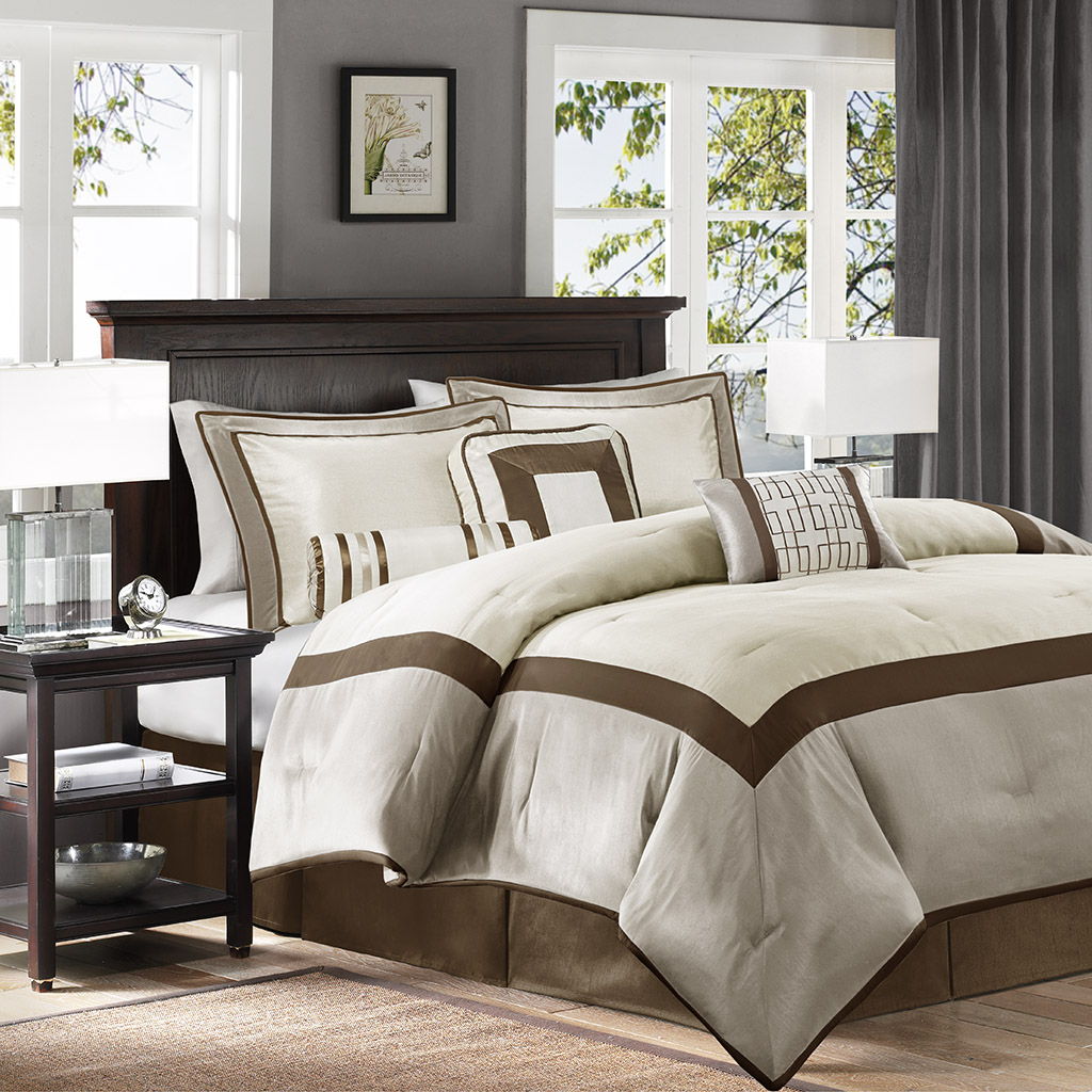 Genevieve - King Comforter (Set of 7) - Taupe / Brown