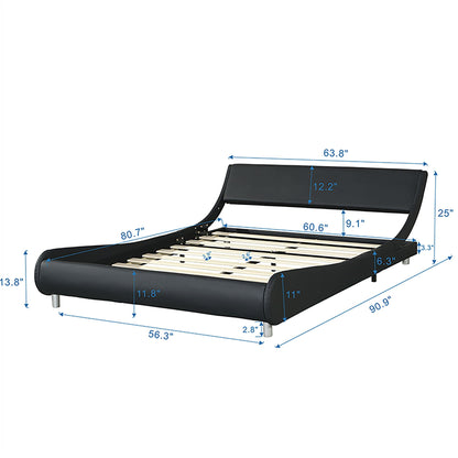 Queen Size Upholstered Platform Bed Frame, LED Lighting With Remote Controller And App, Curve Design, Wood Slat Support, No Box Spring Needed - Black Home Essentials