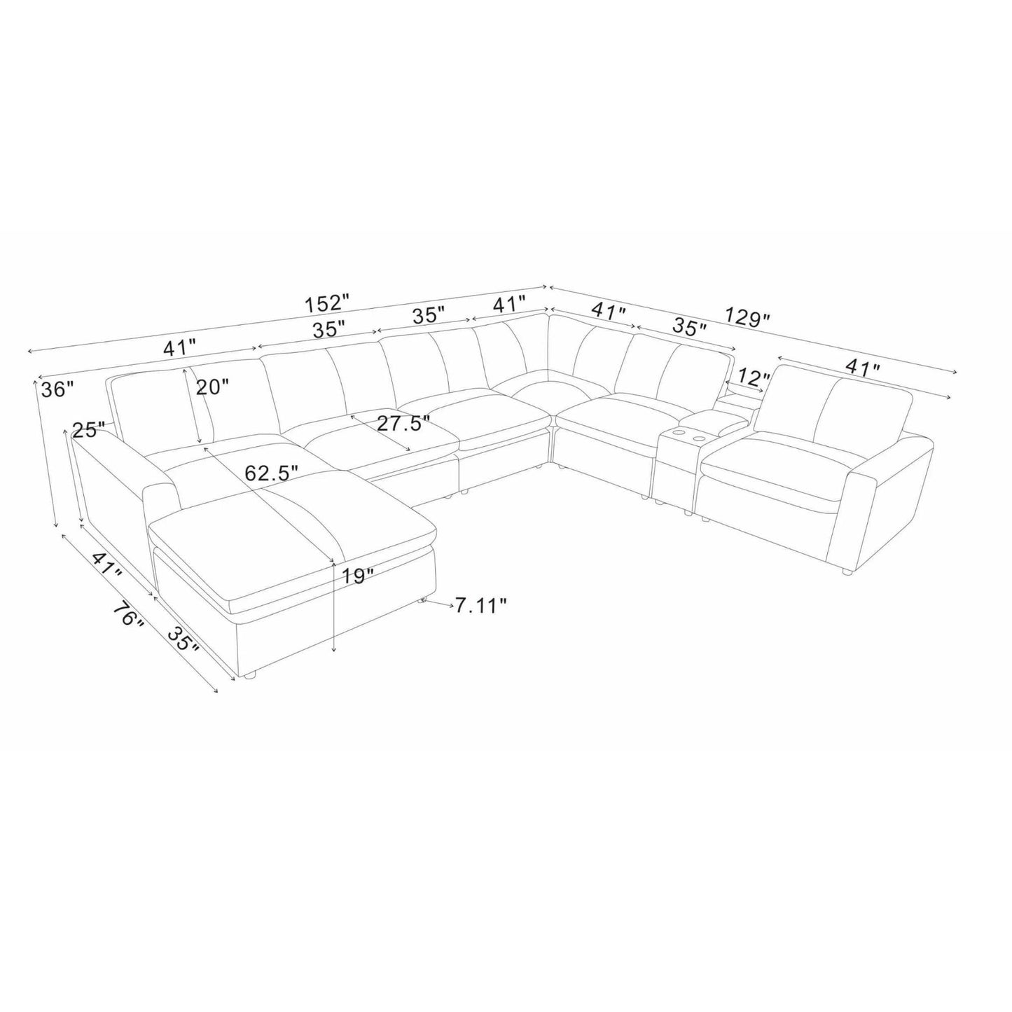 Large Seating Modular Upholstered Sectional Home Essentials