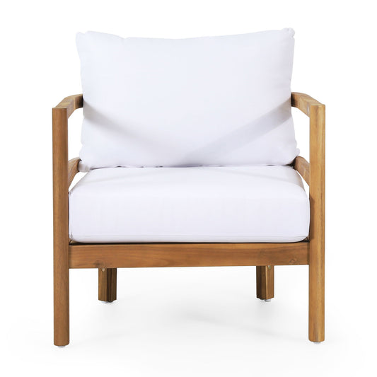 Outdoor Acacia Wood Patio Club Chair, Waterproof Thick Cushion, Deep Seating Noble House