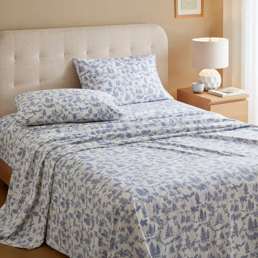 Cozy Cotton Flannel - King Printed Sheet Set - Toile Pine Trees True North by Sleep Philosophy