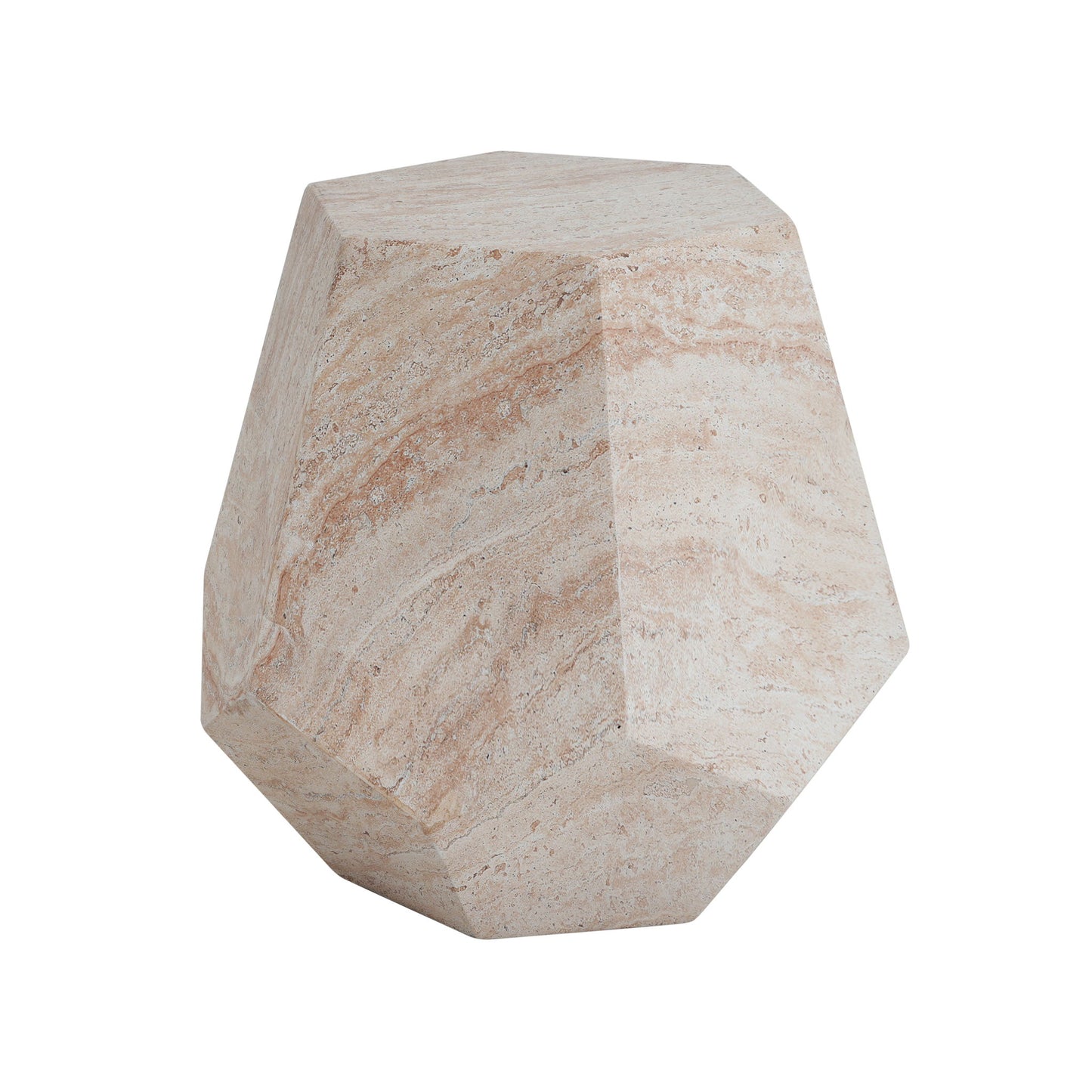 Outdoor / Indoor Lightweight Concrete Side Table, Hexagonal Round Travertine Accent Table - Beige Noble House
