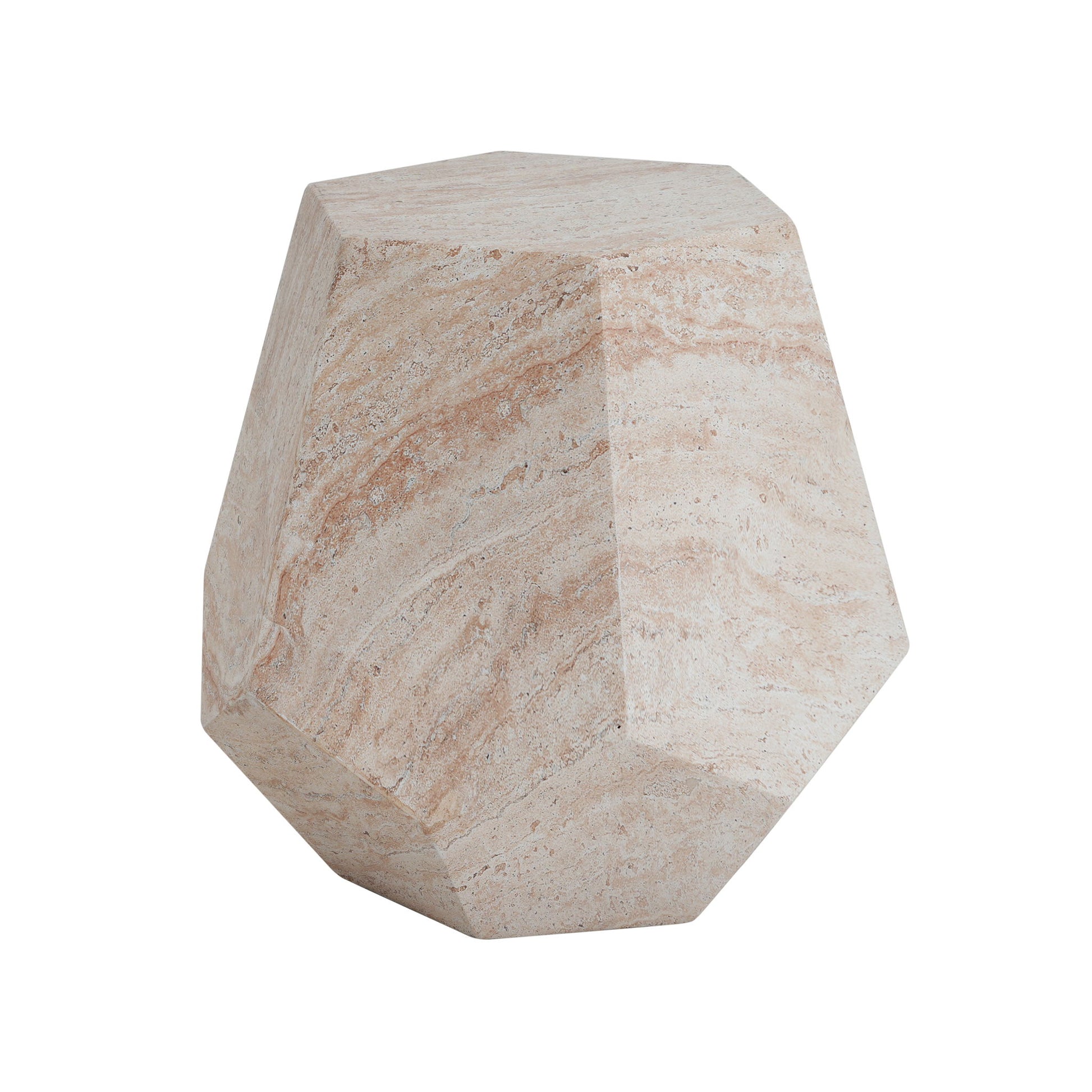 Outdoor / Indoor Lightweight Concrete Side Table, Hexagonal Round Travertine Accent Table - Beige Noble House