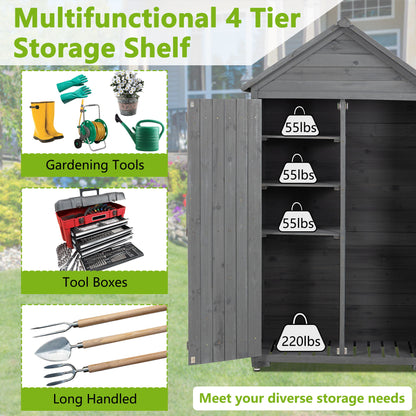 Outdoor Storage Cabinet, Garden Wood Tool Shed, Outside Wooden Shed Closet With Shelves And Latch For Yard Daily Nest