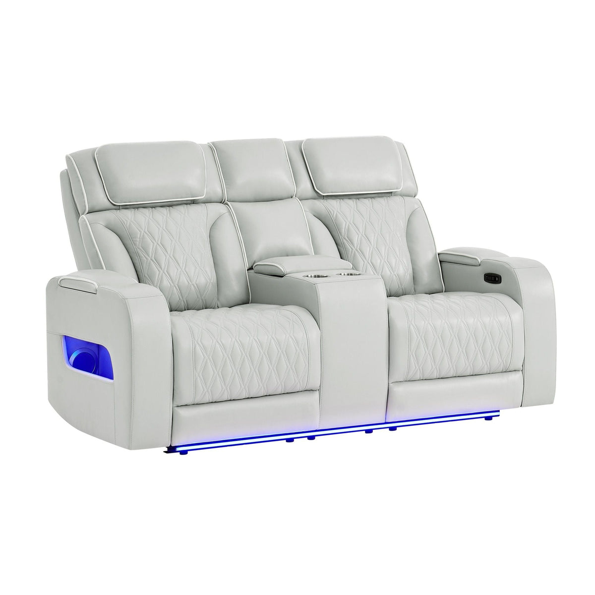 Julian - Power Console Reclining Loveseat, LED & Speaker - Silver Global Furniture USA