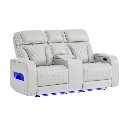 Julian - Power Console Reclining Loveseat, LED & Speaker - Silver Global Furniture USA