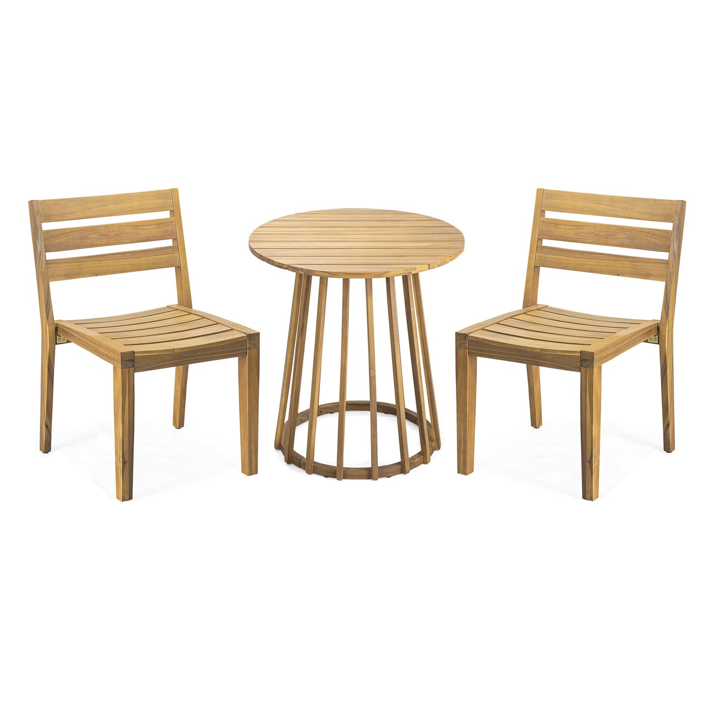 Outdoor 3 Pieces Dining Set, Round Bistro Set - Teak Noble House