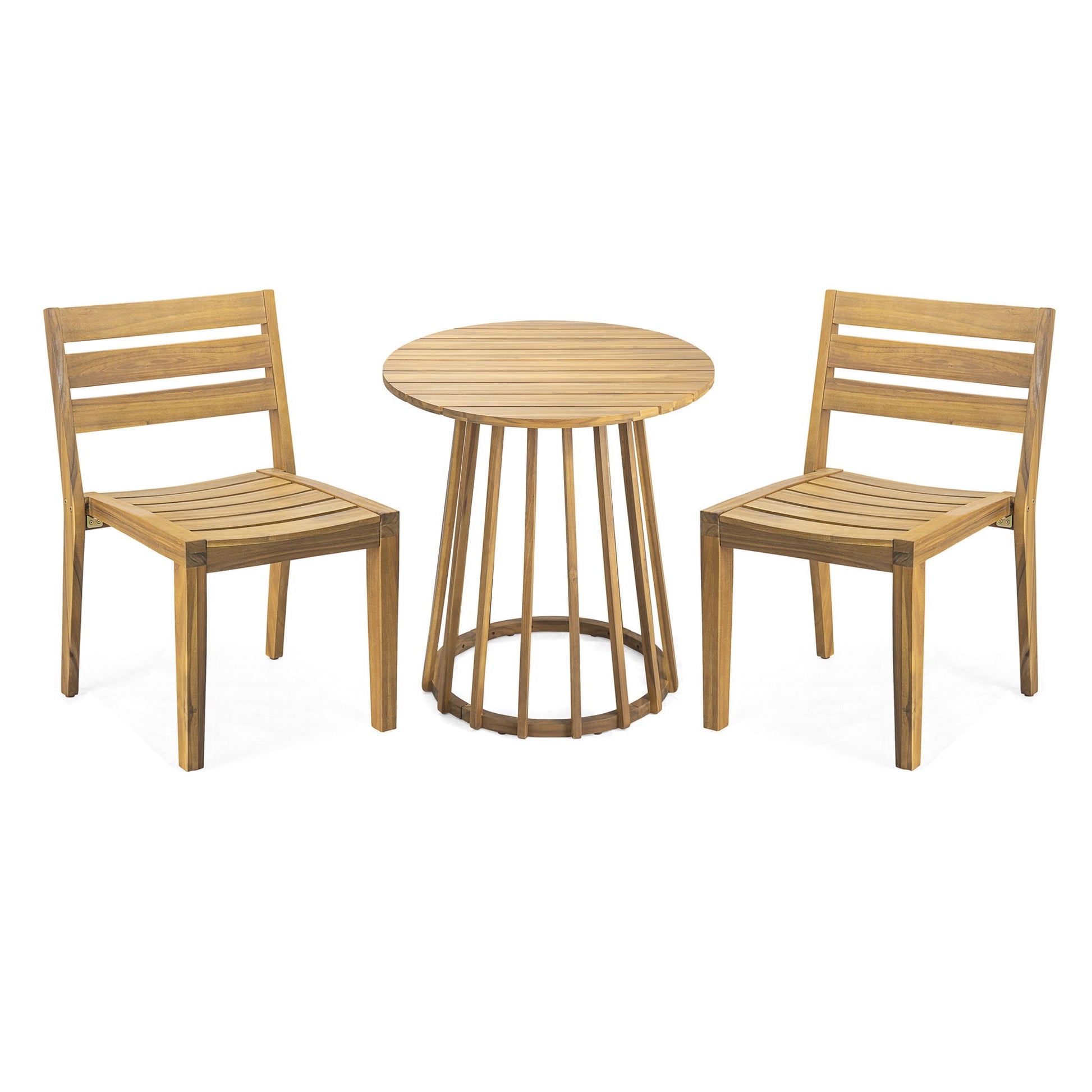 Outdoor 3 Pieces Dining Set, Round Bistro Set - Teak Noble House