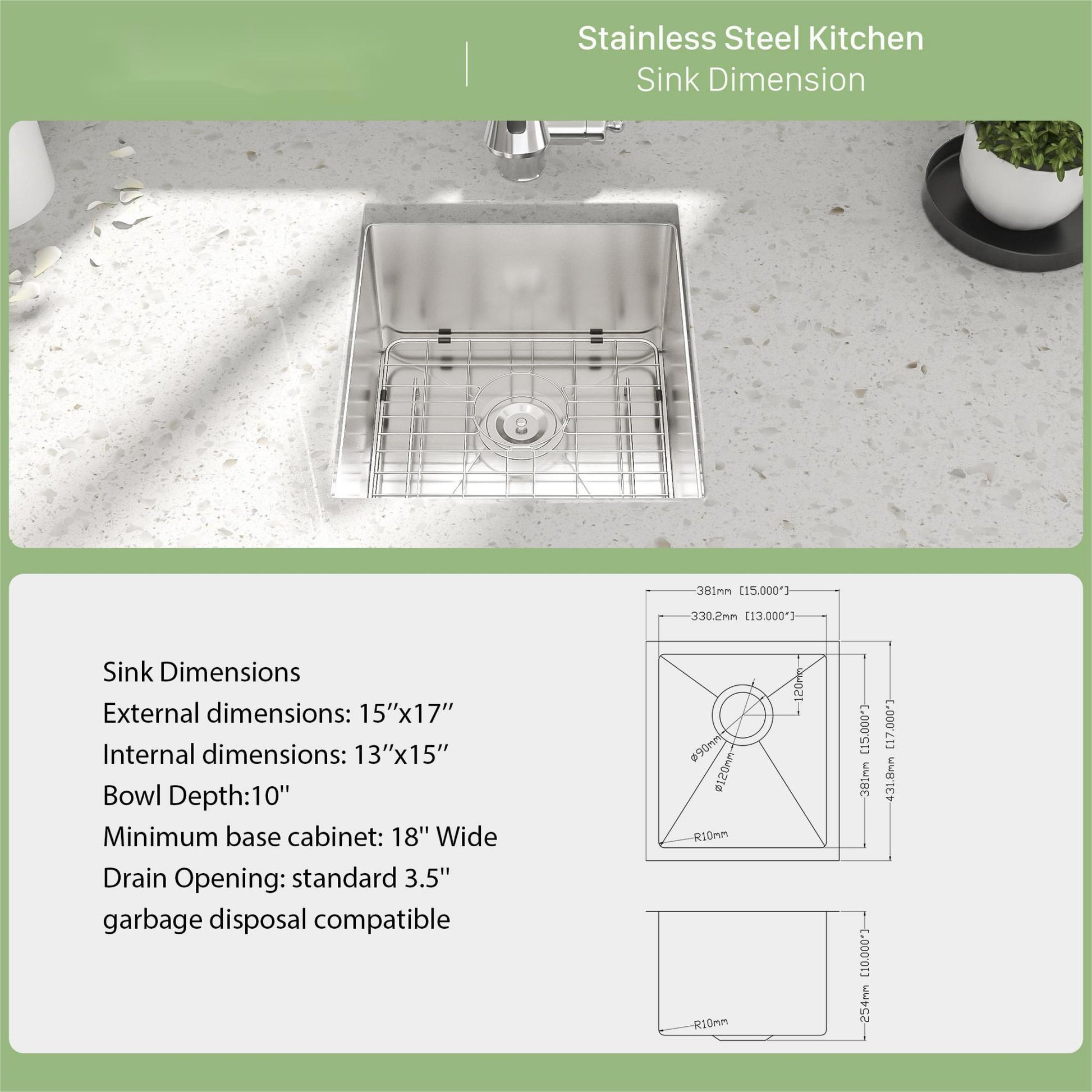 Modern Undermount Stainless Steel Kitchen Sink 16 Gauge, Deep Single Bowl Daily Nest