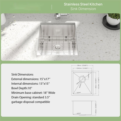 Modern Undermount Stainless Steel Kitchen Sink 16 Gauge, Deep Single Bowl Daily Nest
