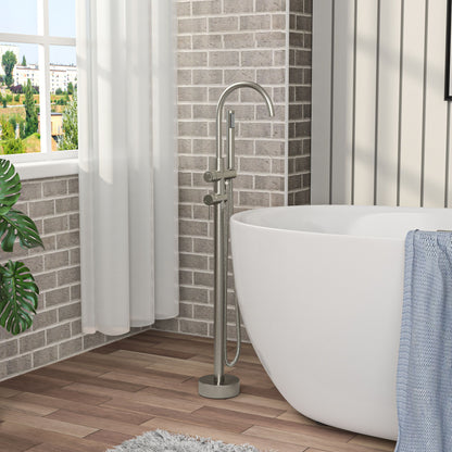 Freestanding Bathtub Faucet Floor Mount Tub Filler With Swivel Gooseneck Spout And Cylinder Handheld Daily Nest