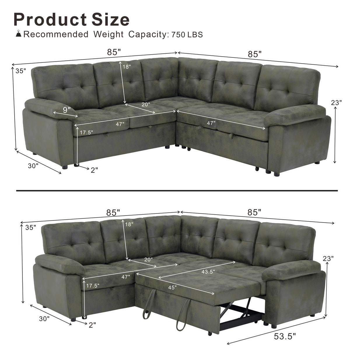 Convertible Sectional Sofa Bed & Pull Out Sleeper And Storage Home Essentials