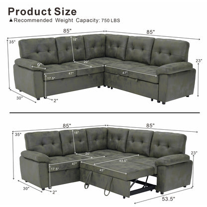 Convertible Sectional Sofa Bed & Pull Out Sleeper And Storage Home Essentials