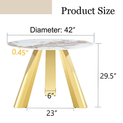 Marble Grained Stone Round Table Three - Legged Round Table With Stainless Steel Plated Legs Natural Healthy And Environmentally Friendly Round Table Home Essentials
