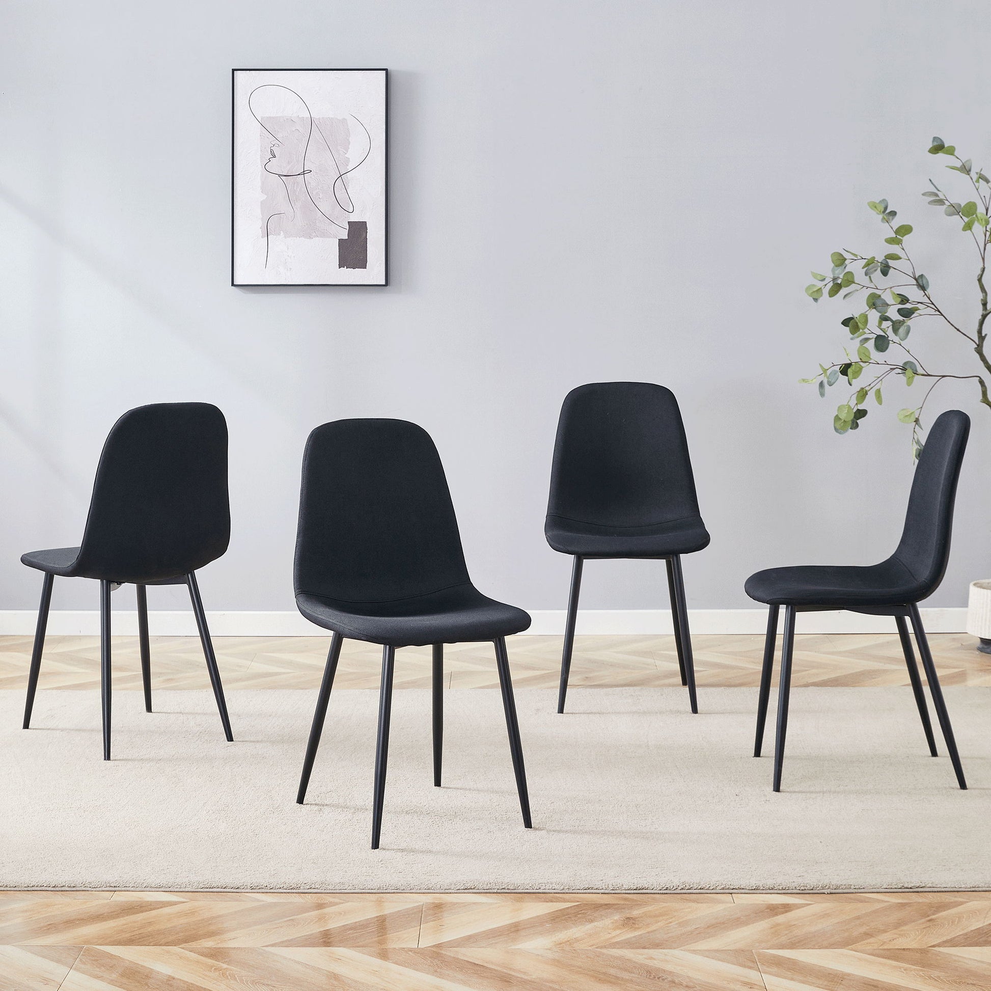 Modern Medieval Style Cushioned Side Chairs Set With Black Metal Legs For Kitchens Home Essentials