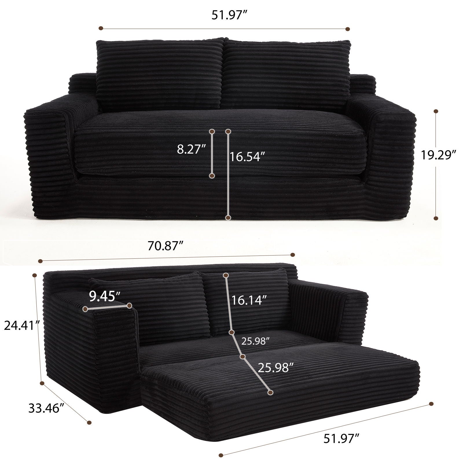Convertible Loveseat Sofa Bed With Memory Foam & Steel Frame Home Essentials