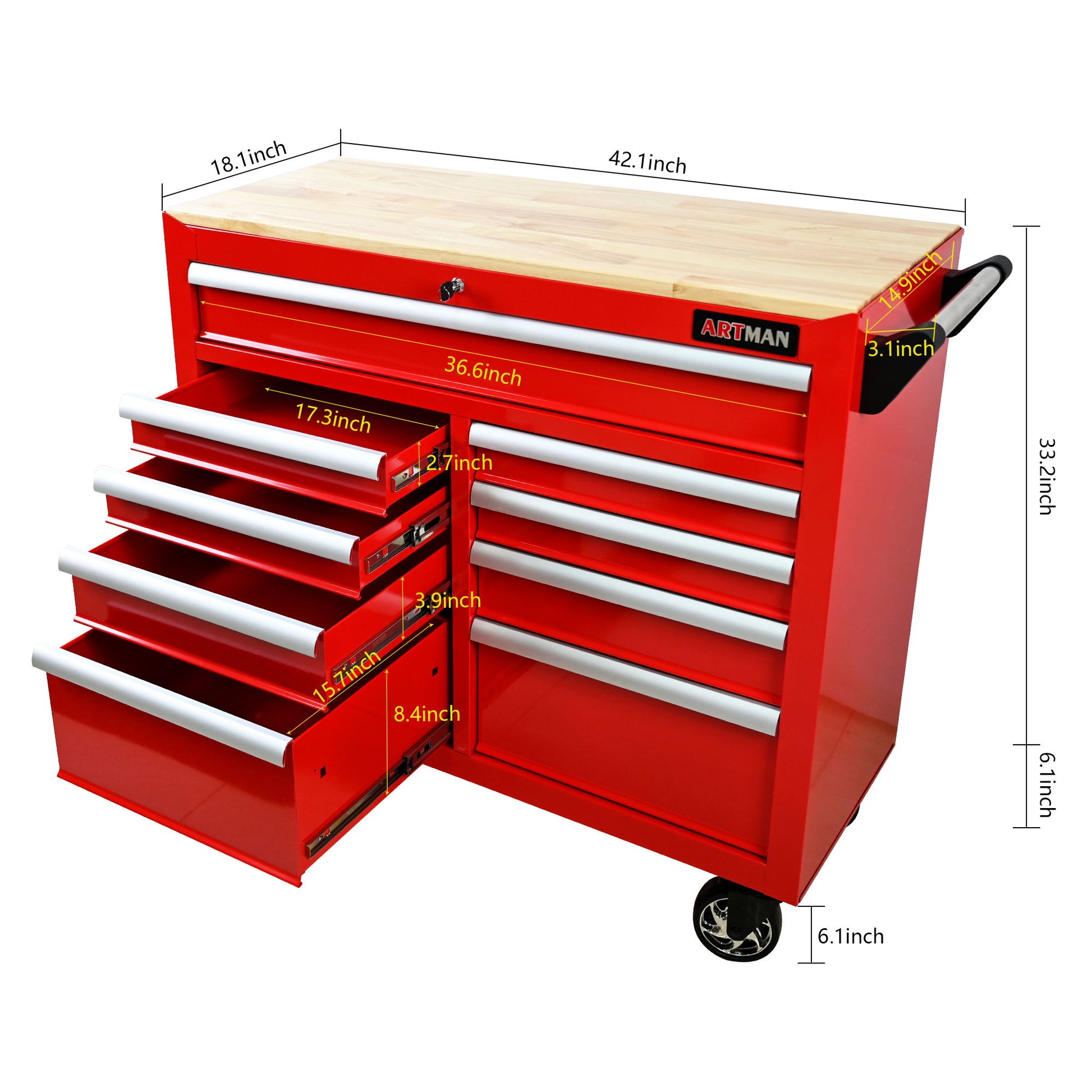 9 Drawer Multifunctional Steel Tool Cart With Wheels And Wooden Top Daily Nest