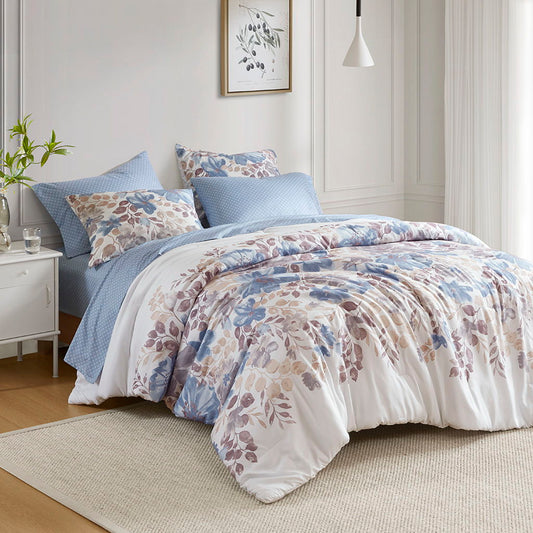 Luna - Floral Comforter Set With Bed Sheets - Blue Madison Park Essentials