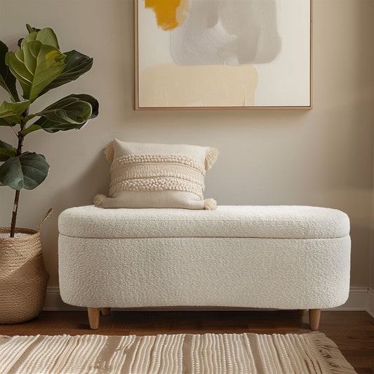 Bailey - Boucle Flip Top Storage Bench - Cream INK+IVY
