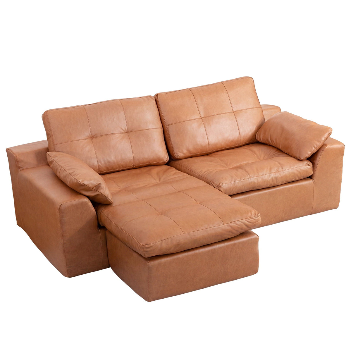 L - Shaped Modular 2 Seater Sofa With Movable Ottoman And High Density Sponge Cushions For Living Room Home Essentials