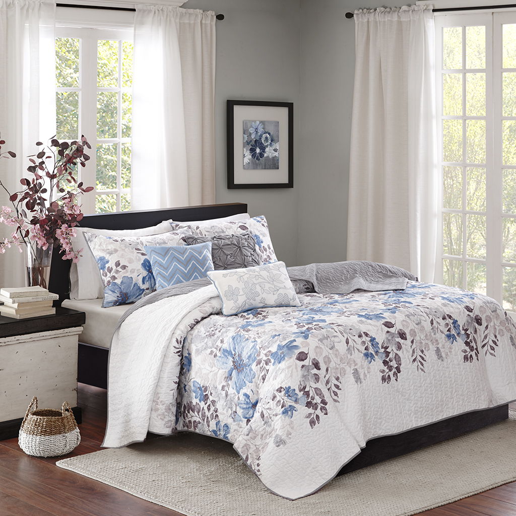 Luna - 6 Piece Reversible Coverlet Set - Blue Madison Park