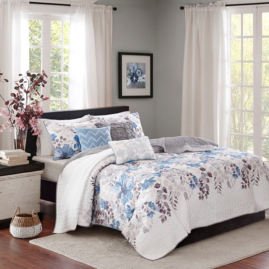 Luna - 6 Piece Reversible Coverlet Set - Blue Madison Park