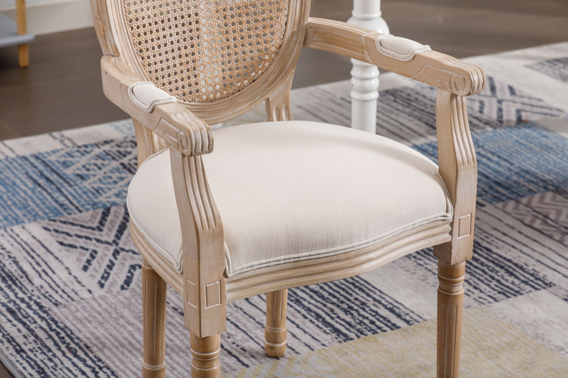 French Vintage Upholstered Fabric Dining Armchair (Set of 2) - Beige Home Essentials