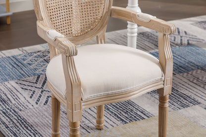 French Vintage Upholstered Fabric Dining Armchair (Set of 2) - Beige Home Essentials