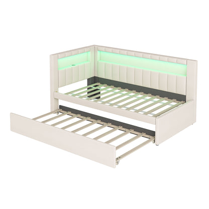 Upholstered Platform Bed With USB Ports And LED Belt Dreamland