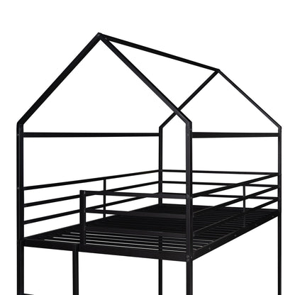 Bunk Beds For Kids Twin Over Twin, House Bunk Bed Metal Bed Frame Built-In Ladder, No Box Spring Needed