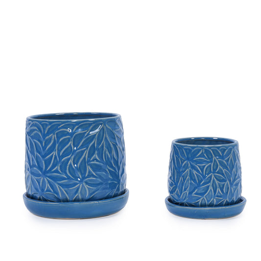 Ceramic Flowerpot, 7" Planter For Patio, Garden, Windowsill (Set of 2) - Antique Navy Blue Daily Nest
