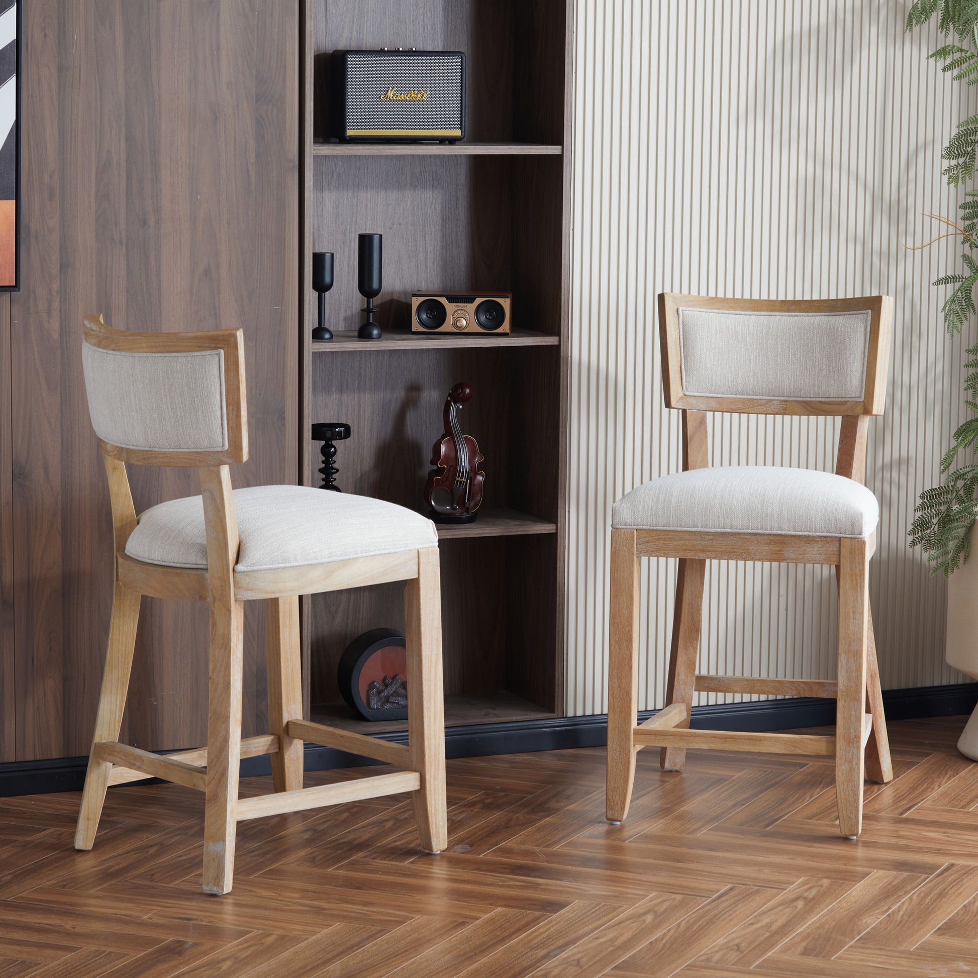 Upholstered Counter Height Bar Stools With Comfy Back (Set of 2) Noble House