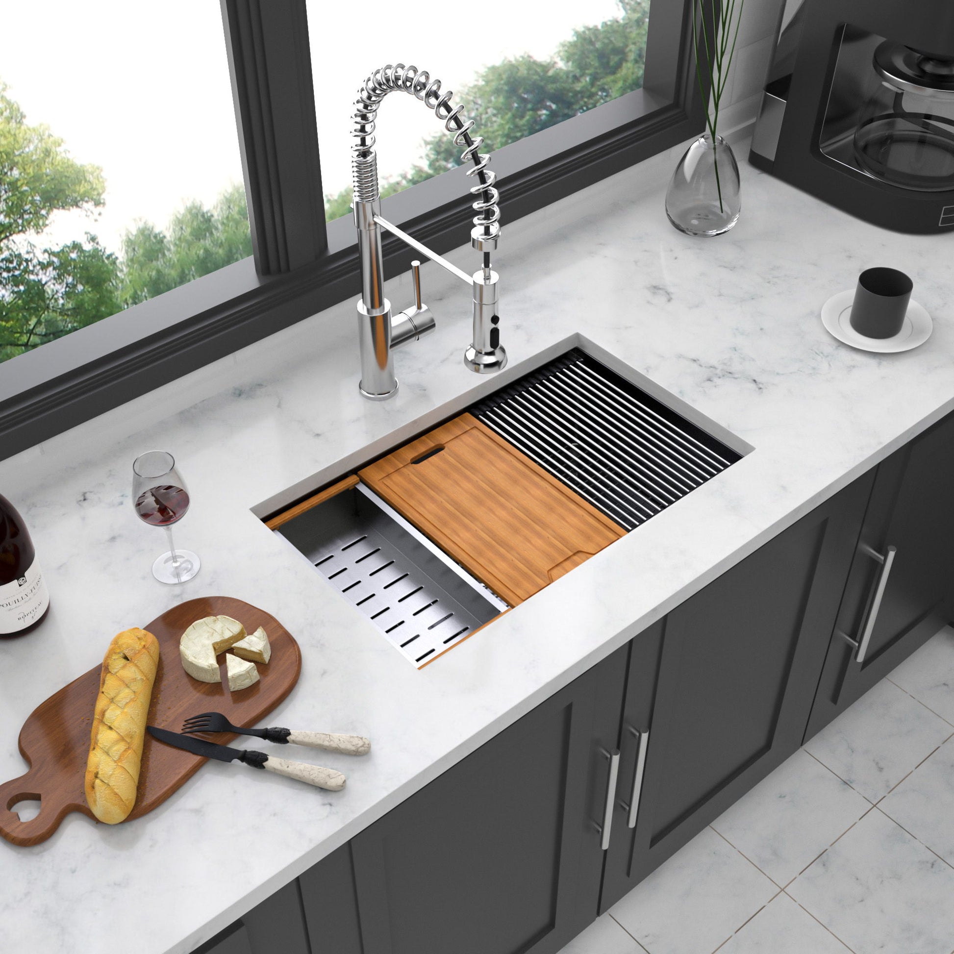 Workstation Kitchen Sink,Single Bowl Undermount Daily Nest