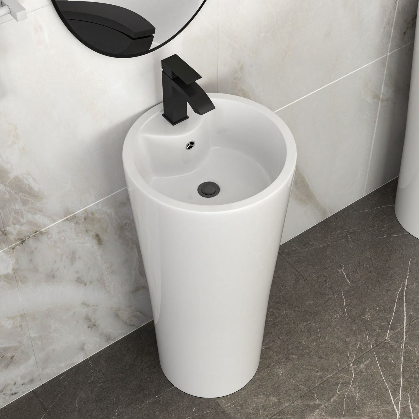 15" Pedestal Sink With Space Saving Design, Smooth Non Porous Surface For Powder Rooms - White Daily Nest