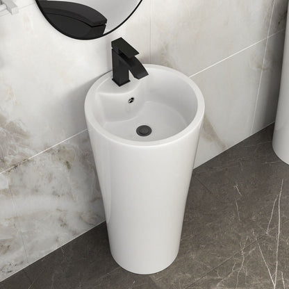 15" Pedestal Sink With Space Saving Design, Smooth Non Porous Surface For Powder Rooms - White Daily Nest