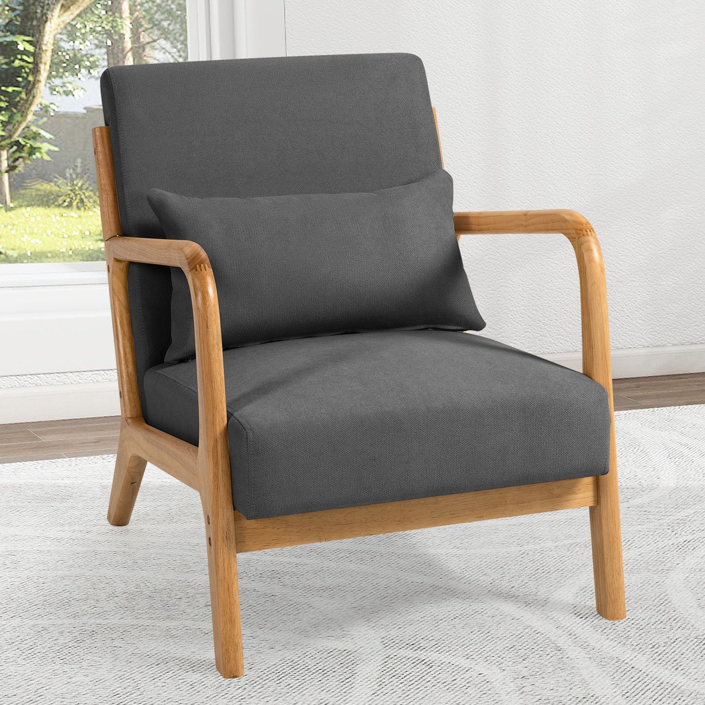 Leisure Chair With Solid Wood Armrest And Feet, Mid-Century Modern Accent Sofa, 1 Seat Home Essentials